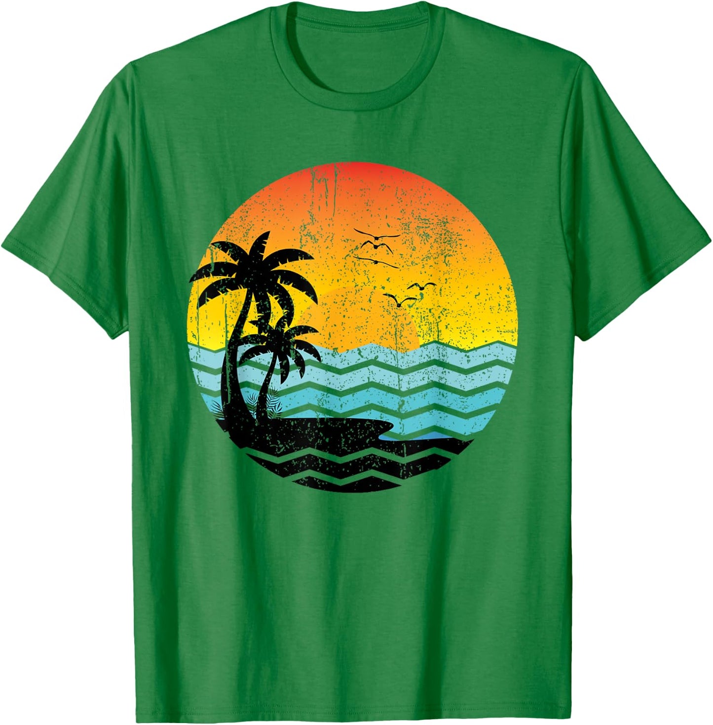 Summer Vacation Palm Trees Retro Sunset Tropical Summer Women Kids T-Shirt - T-Shirt | Irish Green