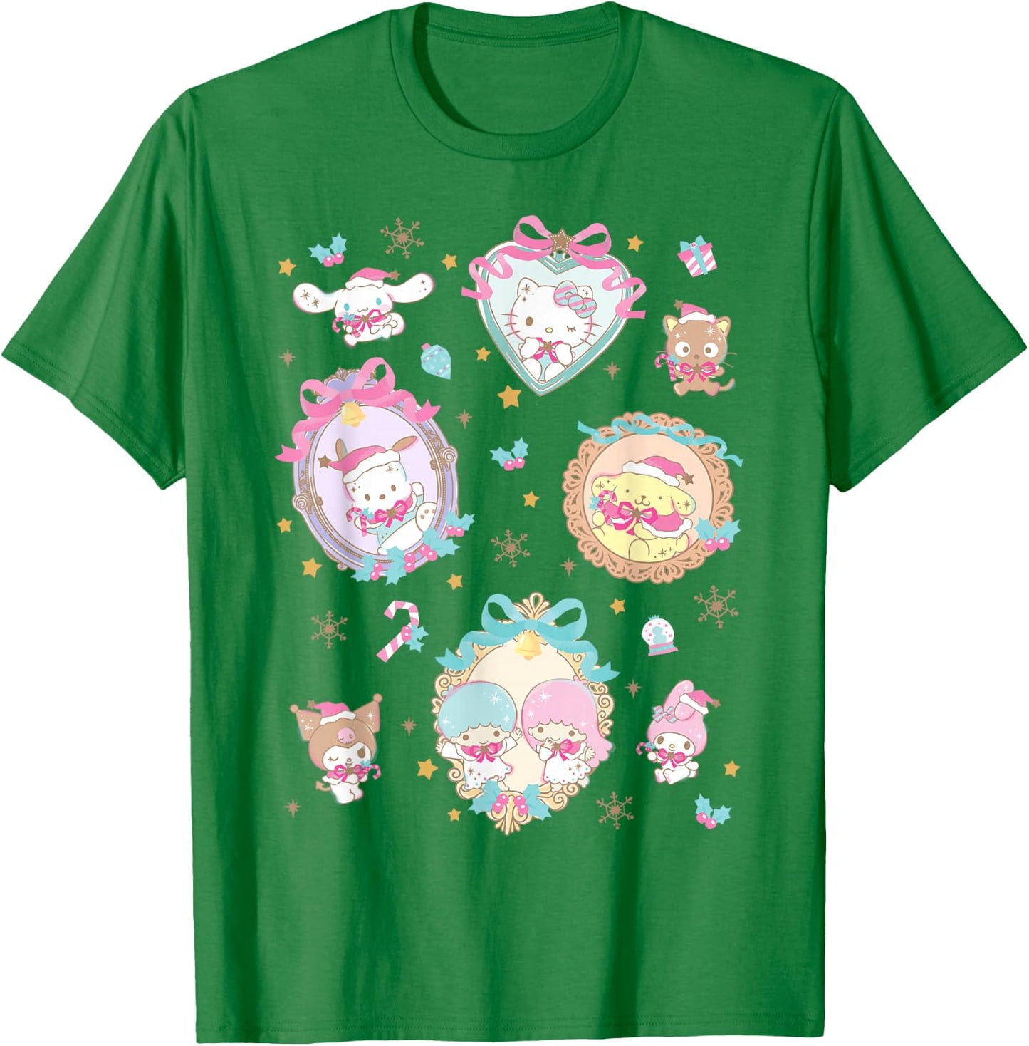 Hello Kitty Christmas Cute Heart Frames Collage My Melody T-Shirt - T-Shirt | Irish Green
