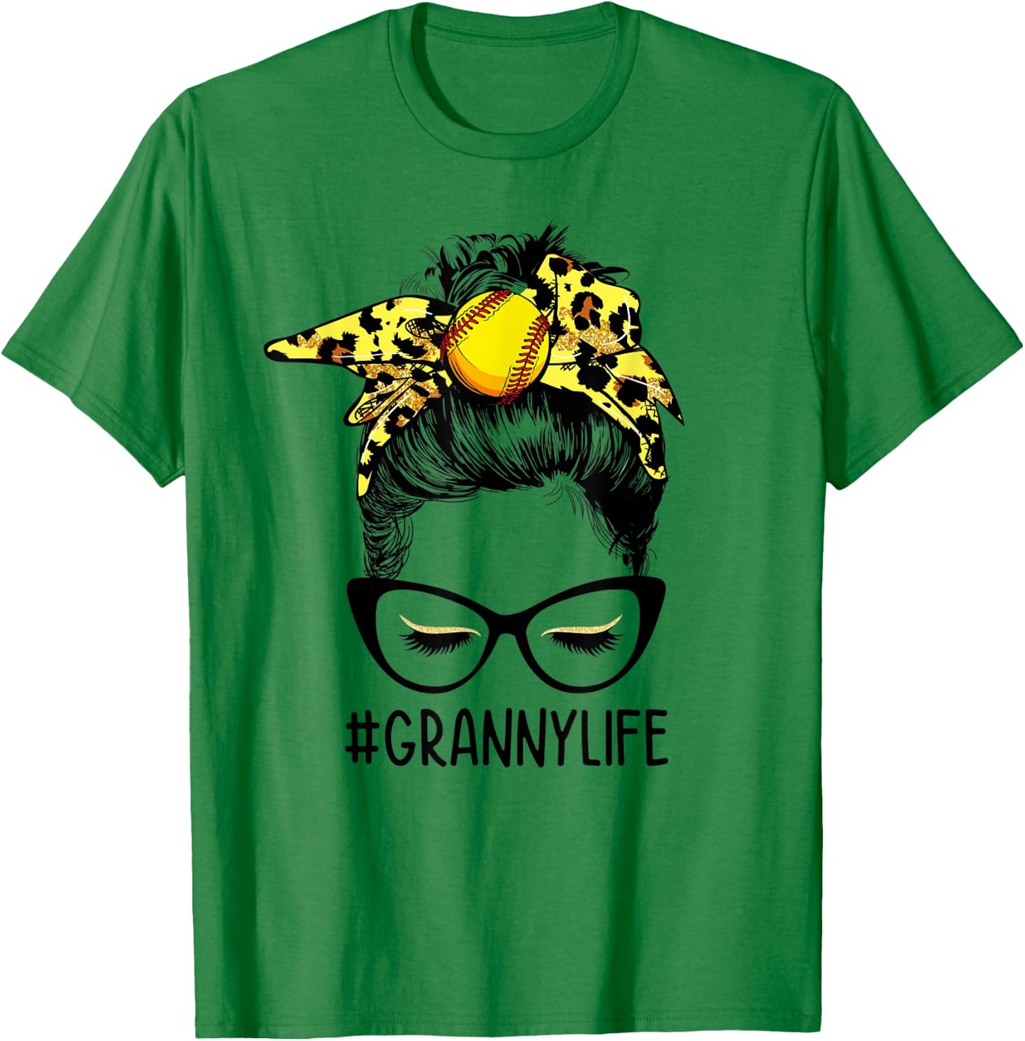 Messy Bun Granny Life Softball Granny Mothers Day T-Shirt - T-Shirt | Irish Green