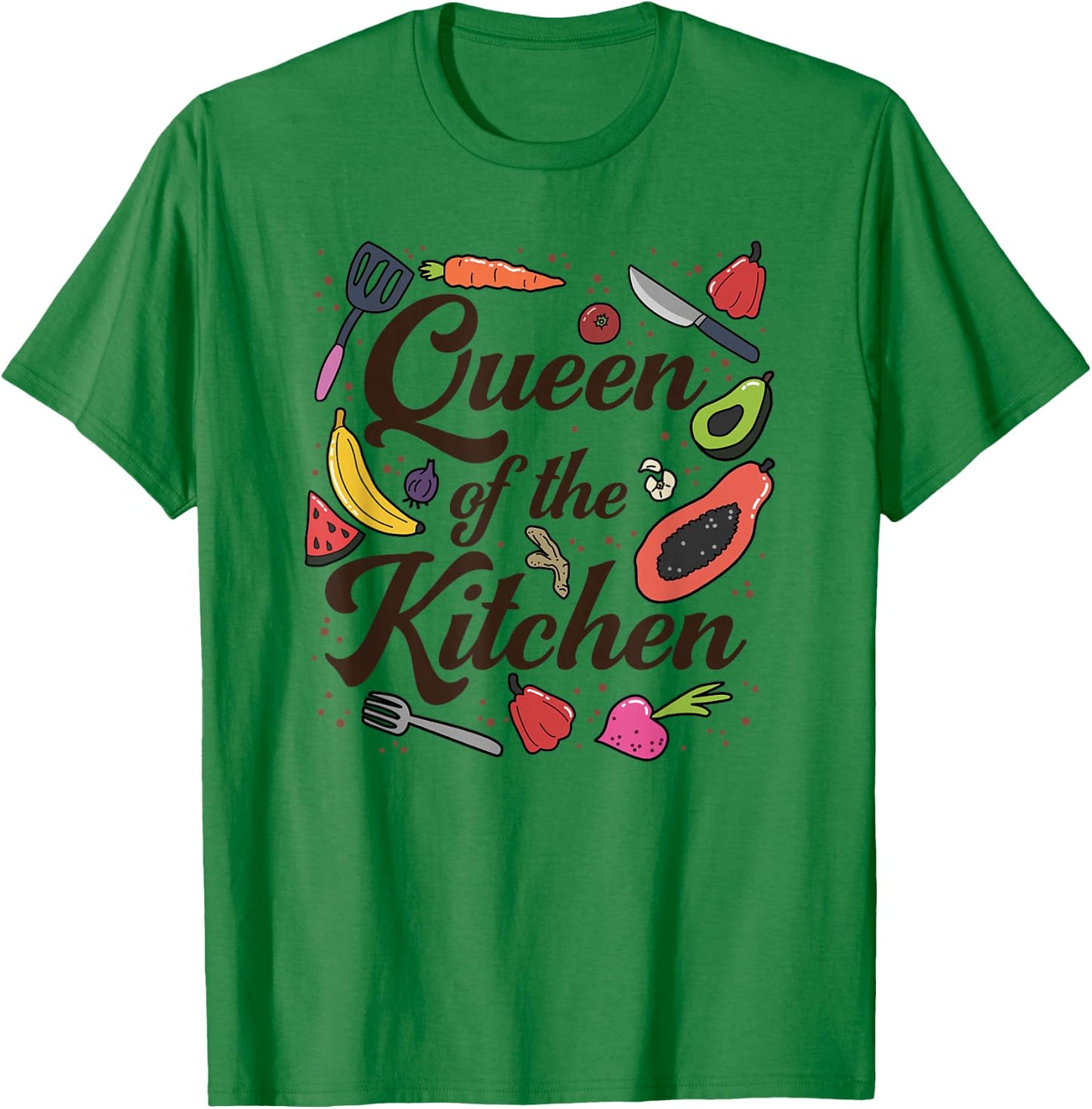 Queen Of The Kitchen, Cooking, Women Funny, Chef, Culinary T-Shirt - T-Shirt | Irish Green