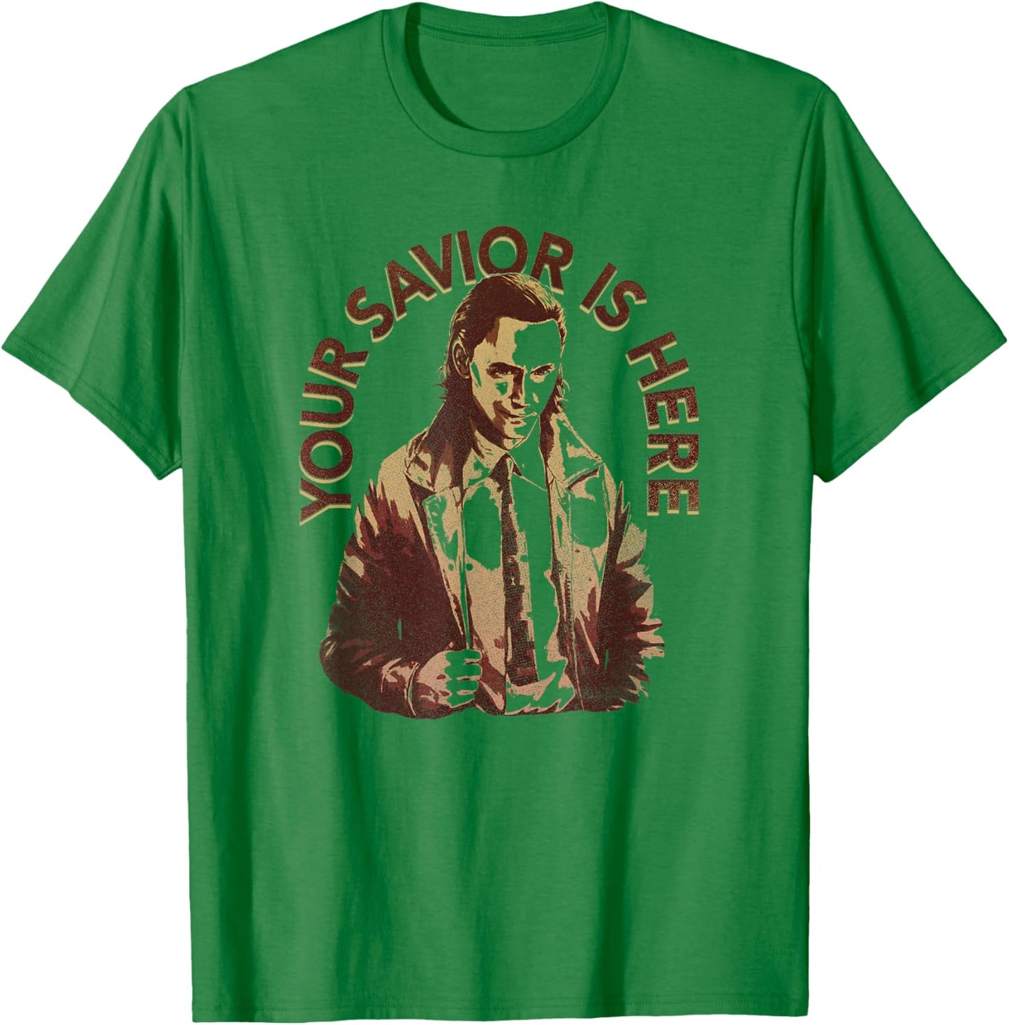 Marvel Loki Your Savior Is Here Faded Portrait T-Shirt - T-Shirt | Irish Green
