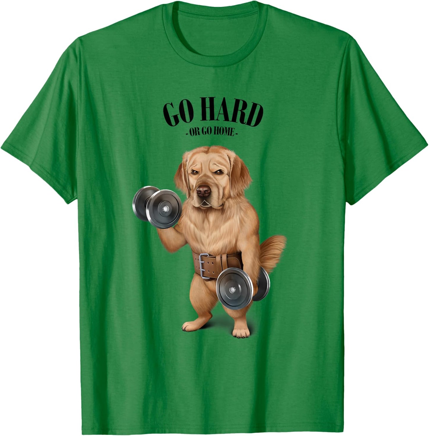 Golden Retriever Dog Muscle Training with Dumbbell in Gym Women Girls Kids T-Shirt - T-Shirt | Irish Green