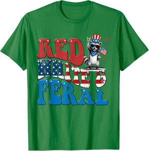 Red White and Feral Funny Raccoon USA 4th Of July Boys Kids T-Shirt - T-Shirt | Irish Green