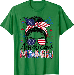 Mawmaw 4th Of July American Flag Patriotic Messy Bun T-Shirt - T-Shirt | Irish Green
