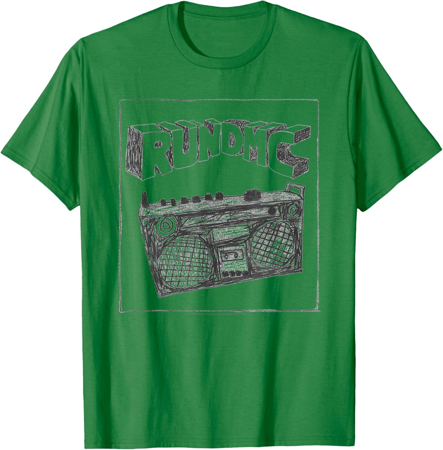 Run DMC Official Boombox Charcoal Sketch T-Shirt - T-Shirt | Irish Green