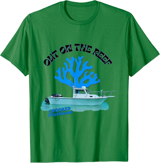 Boat pilot house with blue reef on the background T-Shirt - T-Shirt | Irish Green