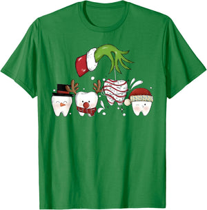 Christmas Teeth Dentist Xmas Reindeer Santa Holiday Pajamas T-Shirt - T-Shirt | Irish Green