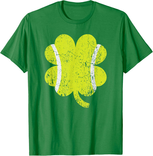 Tennis Shamrock Four Leaf Clover St Patricks Day T-Shirt - T-Shirt | Irish Green