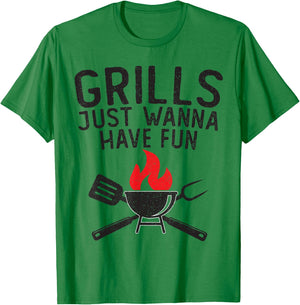 Grills Just Wanna Have Fun Funny Distressed Retro BBQ T-Shirt - T-Shirt | Irish Green
