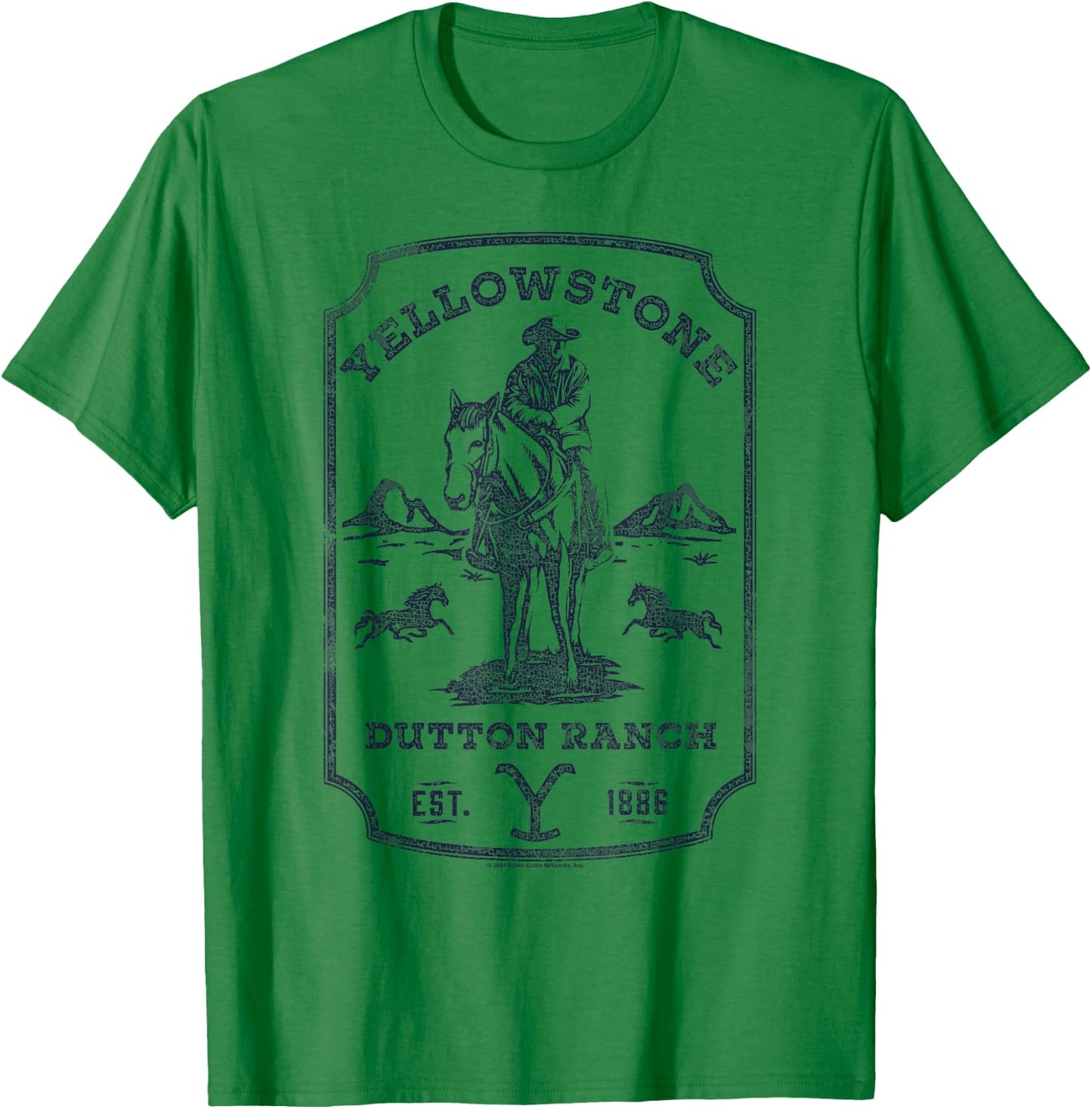 Yellowstone Dutton Ranch Blue Cowboy Western Logo Small T-Shirt - T-Shirt | Irish Green