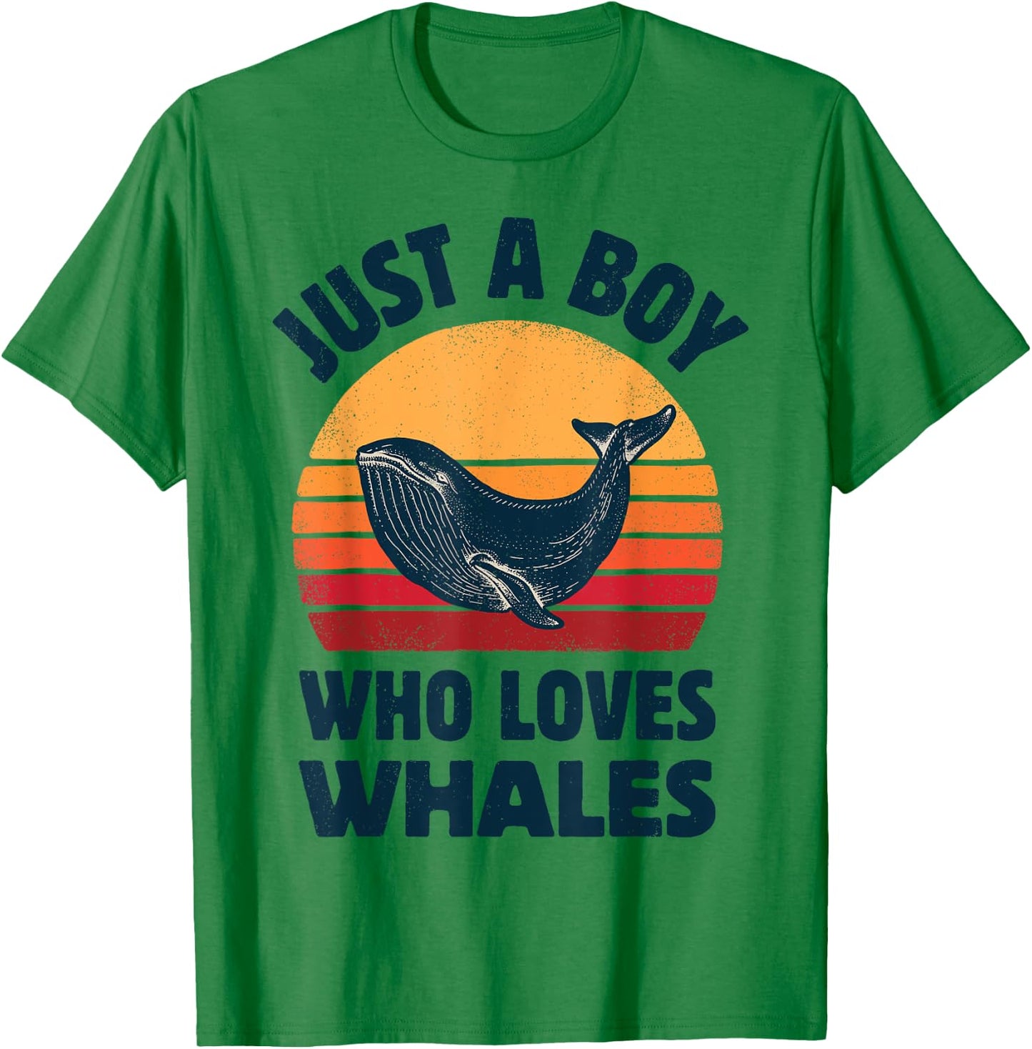 Whale Just A Boy Who Loves Sea Animals Retro Vintage Sunset T-Shirt - T-Shirt | Irish Green