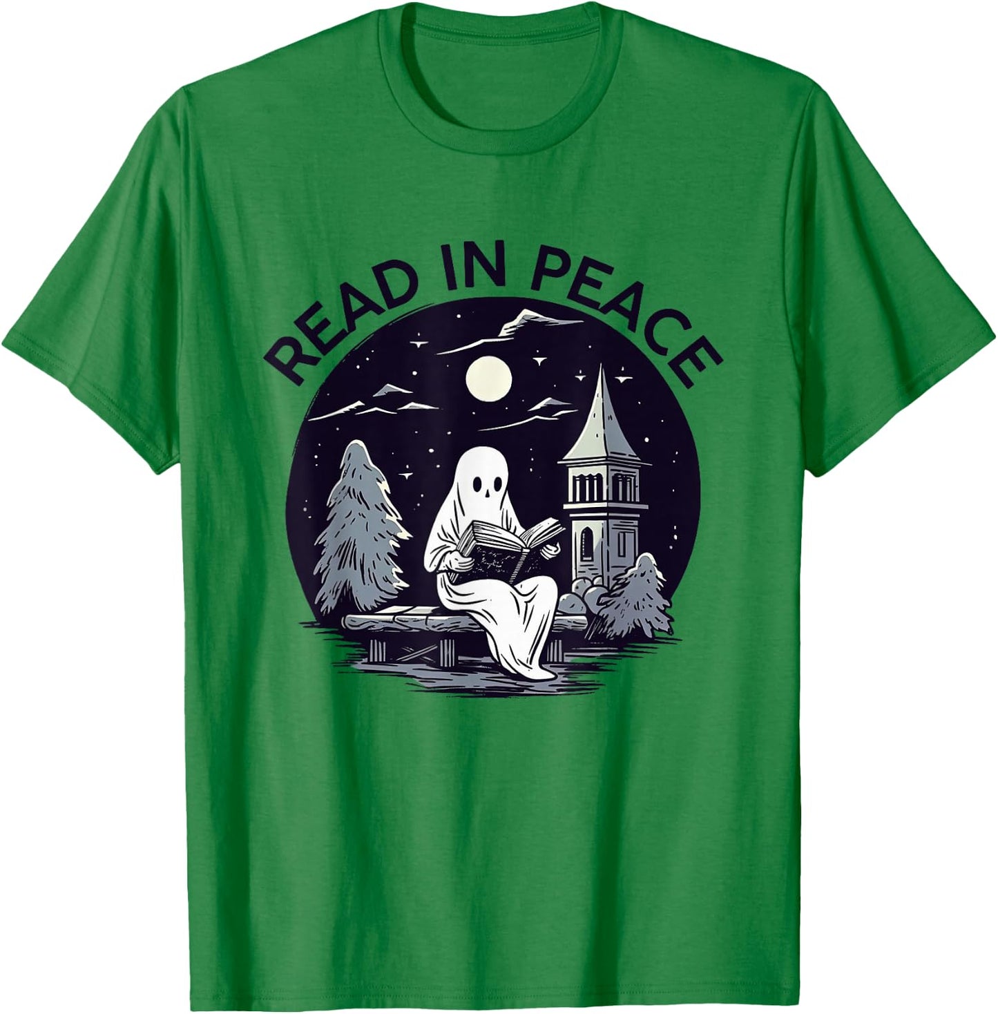 Read In Peace Ghost Halloween Librarian Spooky Season T-Shirt - T-Shirt | Irish Green