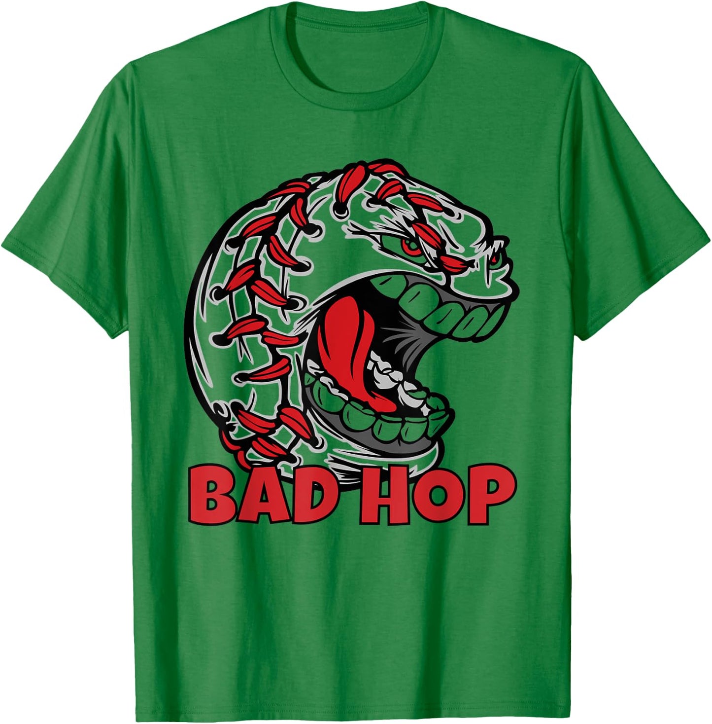 Bad Hop Graphic Baseball with Quotes Slang Baseball Seams T-Shirt - T-Shirt | Irish Green