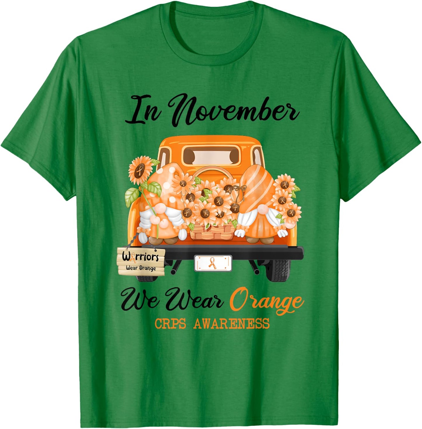 Gnome In November We Wear Orange Ribbon CRPS Awareness T-Shirt - T-Shirt | Irish Green