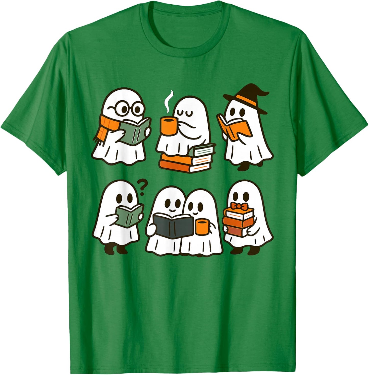 Cute Ghosts Reading Books Halloween T-Shirt - T-Shirt | Irish Green