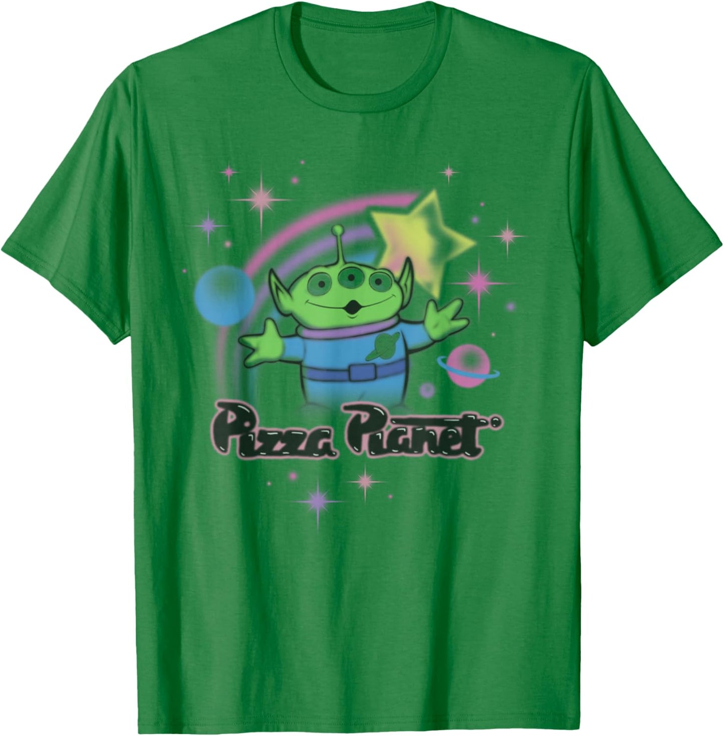 Disney Pixar Toy Story Alien Pizza Planet Airbrush T-Shirt - T-Shirt | Irish Green