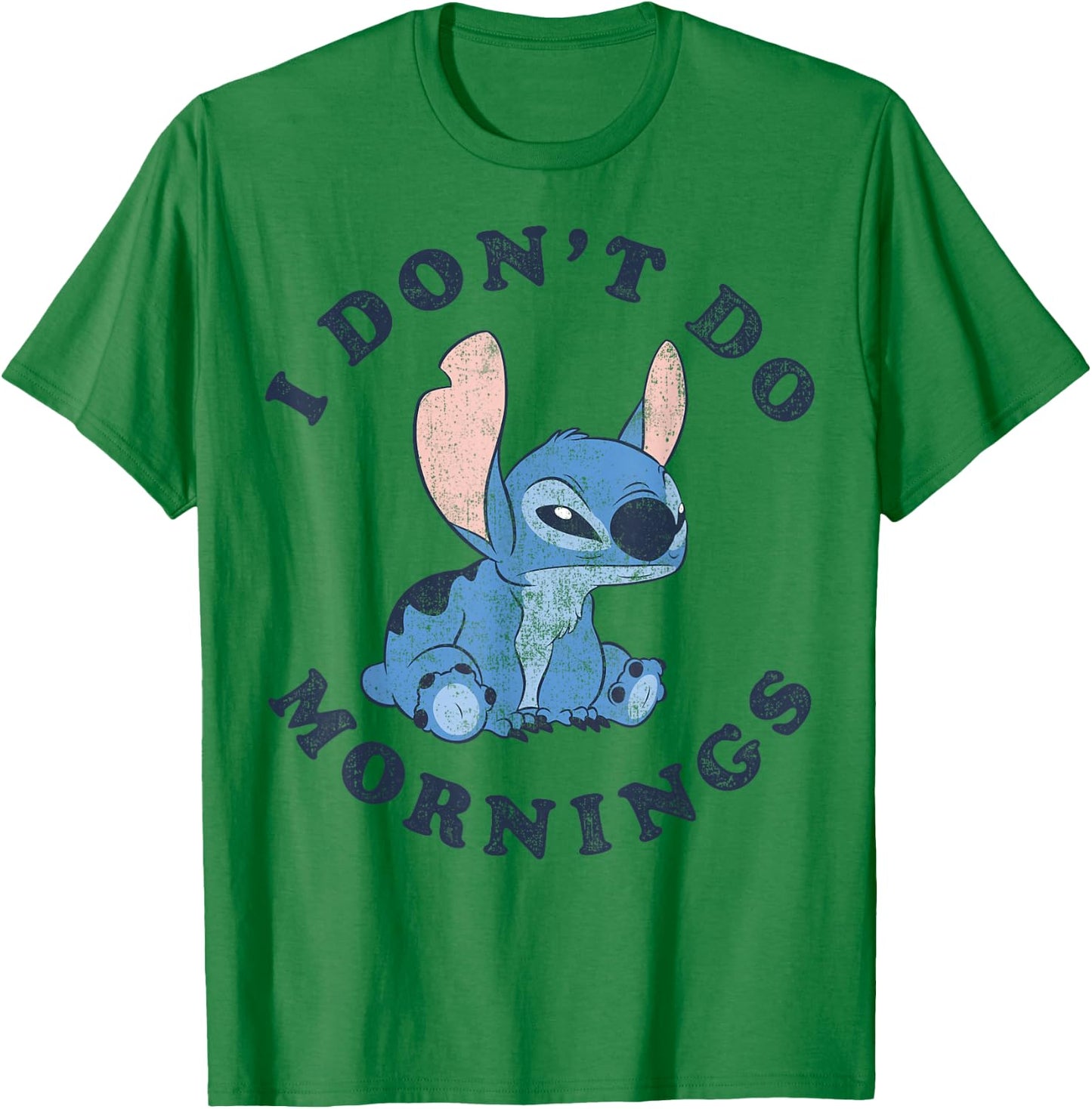 Disney Lilo & Stitch I Don't Do Mornings Distressed V2 T-Shirt - T-Shirt | Irish Green
