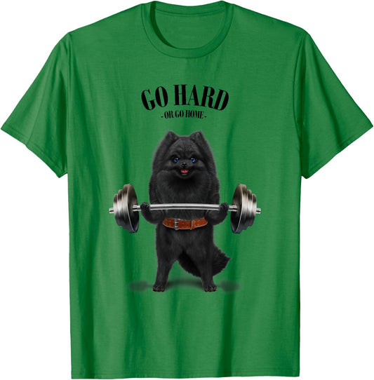 Black Pomeranian Dog Weightlifting in Fitness Gym Women Kids T-Shirt - T-Shirt | Irish Green