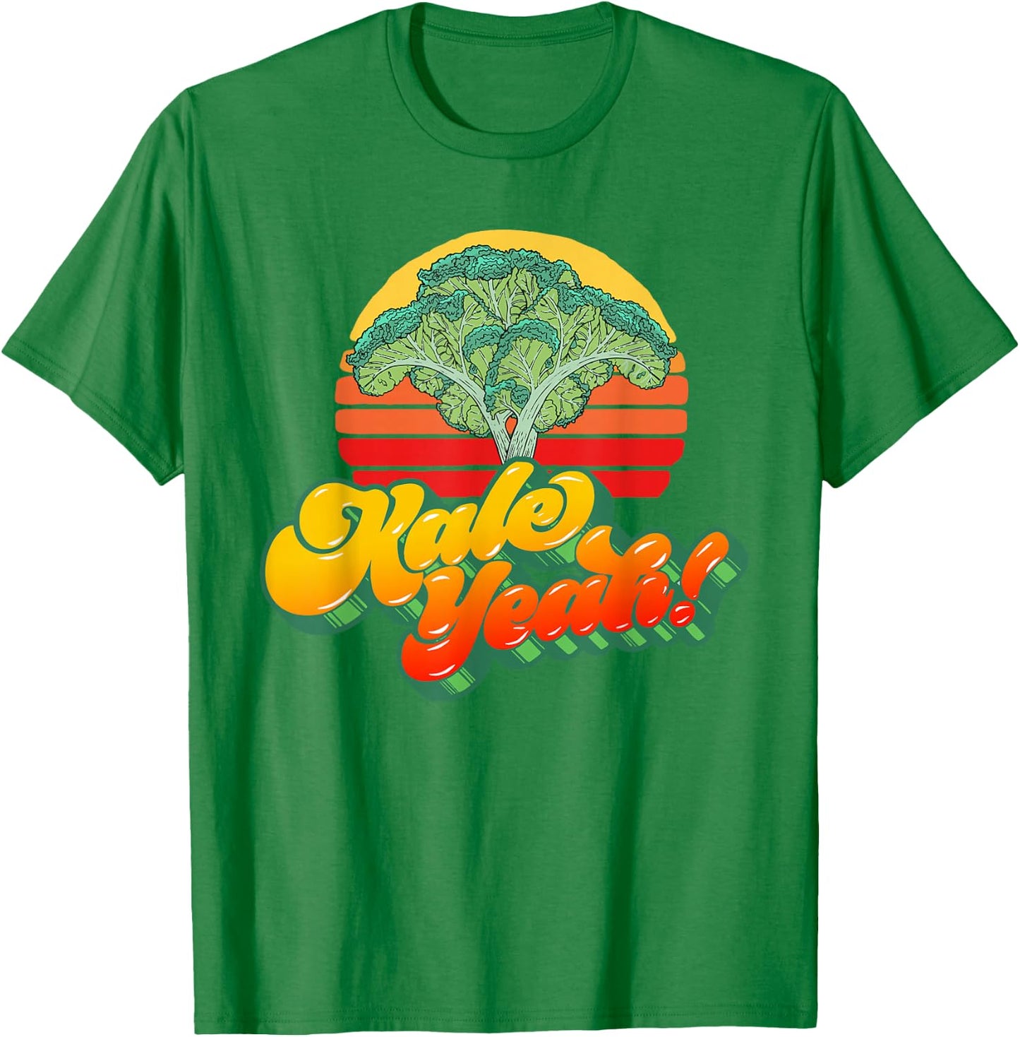 Kale Yeah! Funny Vegetable Vintage Retro 80s Sunset Garden T-Shirt - T-Shirt | Irish Green