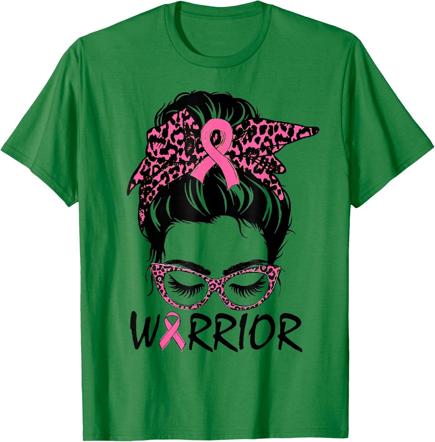 Messy Bun Breast Cancer Shirt Wear Pink Warrior T-Shirt - T-Shirt | Irish Green
