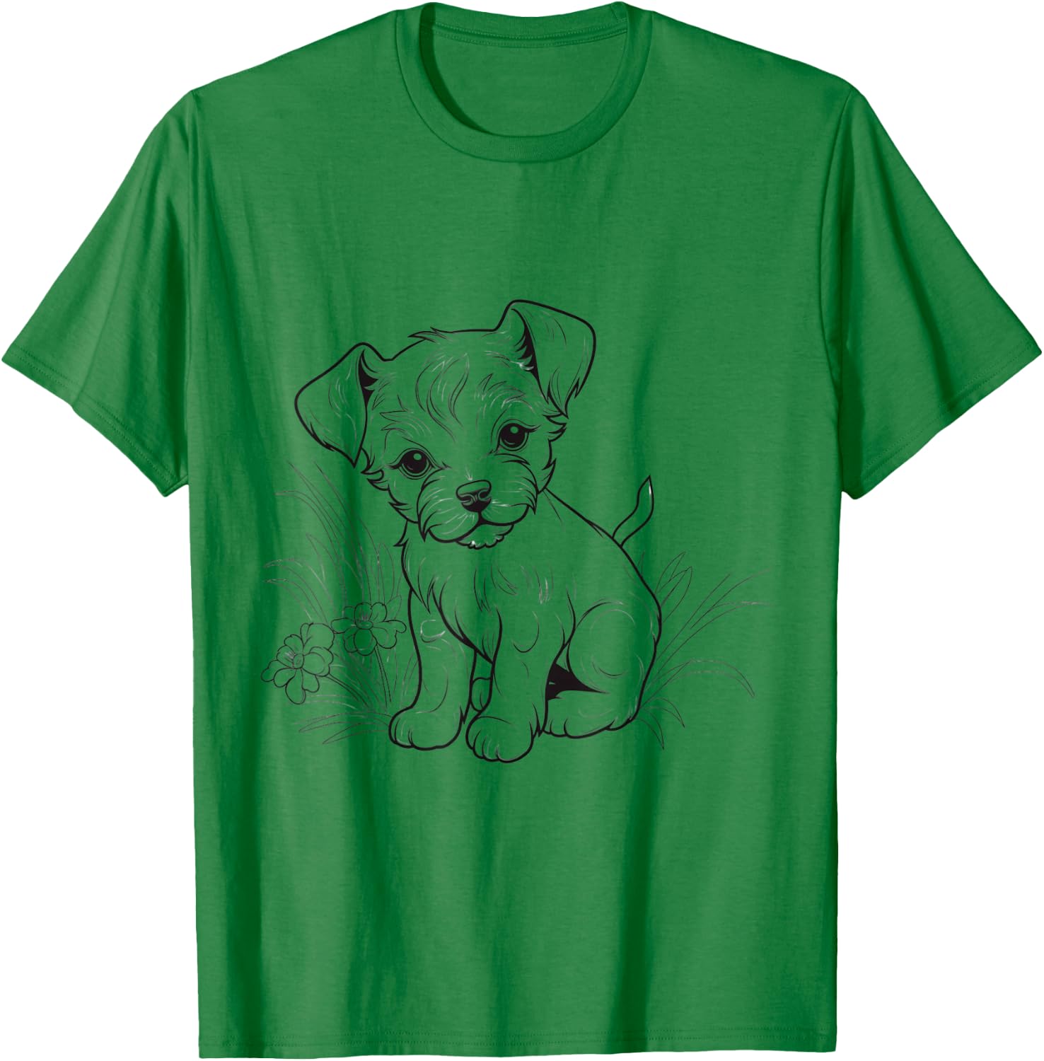 Cute Puppy Line Art – Hand Drawn Dog Sketch Design T-Shirt - T-Shirt | Irish Green