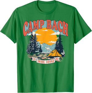 Camp Bach Bride Squad 2025 Retro Camping Bachelorette Party T-Shirt - T-Shirt | Irish Green
