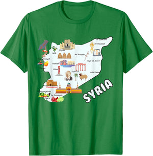 Syria map cities syrian national symbols T-Shirt - T-Shirt | Irish Green