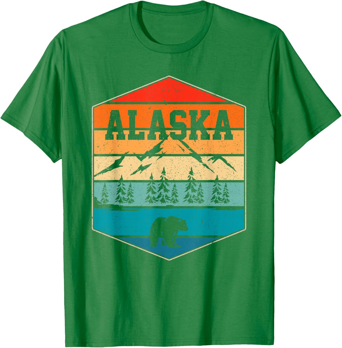 Alaskan Glacier Mountains Landscape Bear Animal Retro Alaska T-Shirt - T-Shirt | Irish Green
