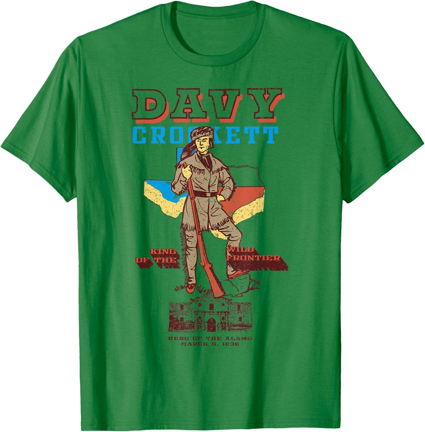 Davy Crockett Texas Alamo Cowboy Vintage Souvenir T-Shirt - T-Shirt | Irish Green