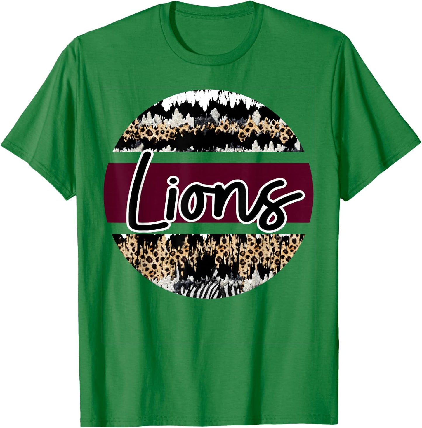 Lions Maroon White School Spirit T-Shirt - T-Shirt | Irish Green