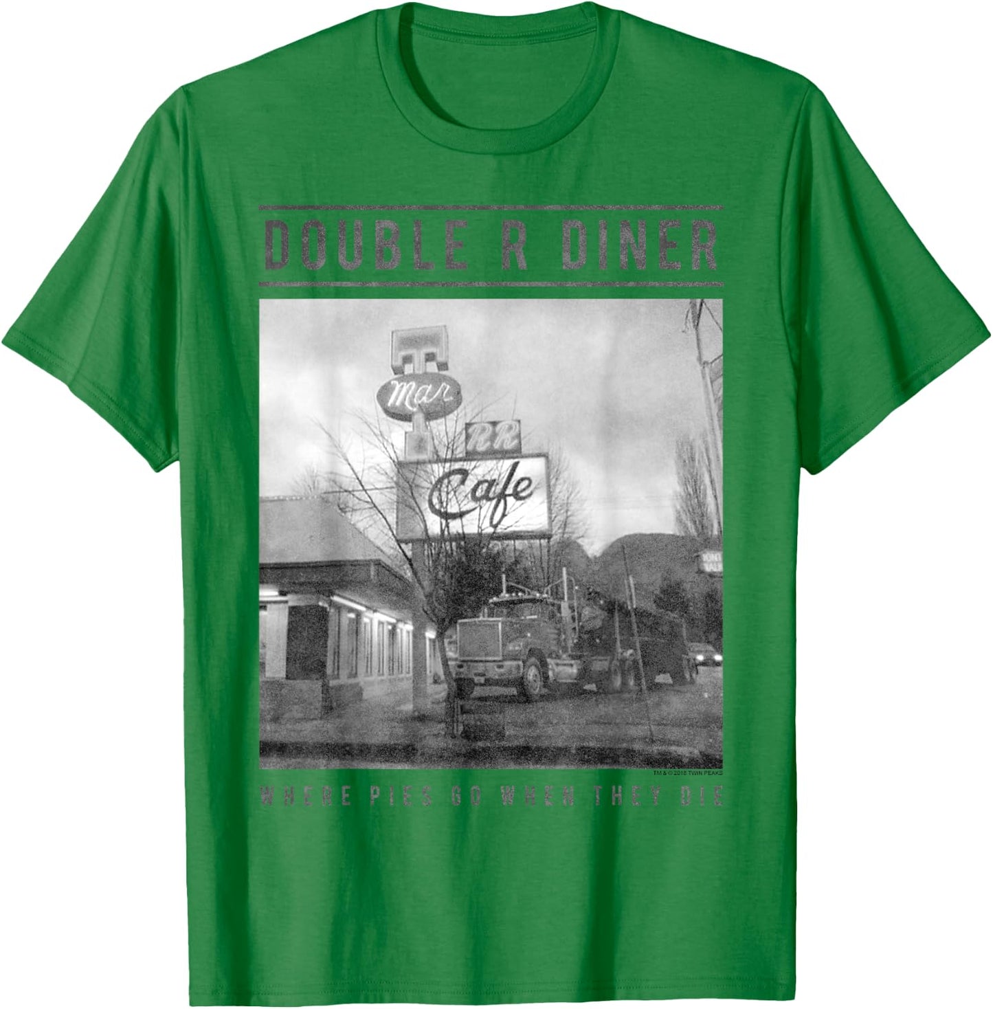 Twin Peaks Double R Diner Where Pies Go Die Graphic T-Shirt - T-Shirt | Irish Green