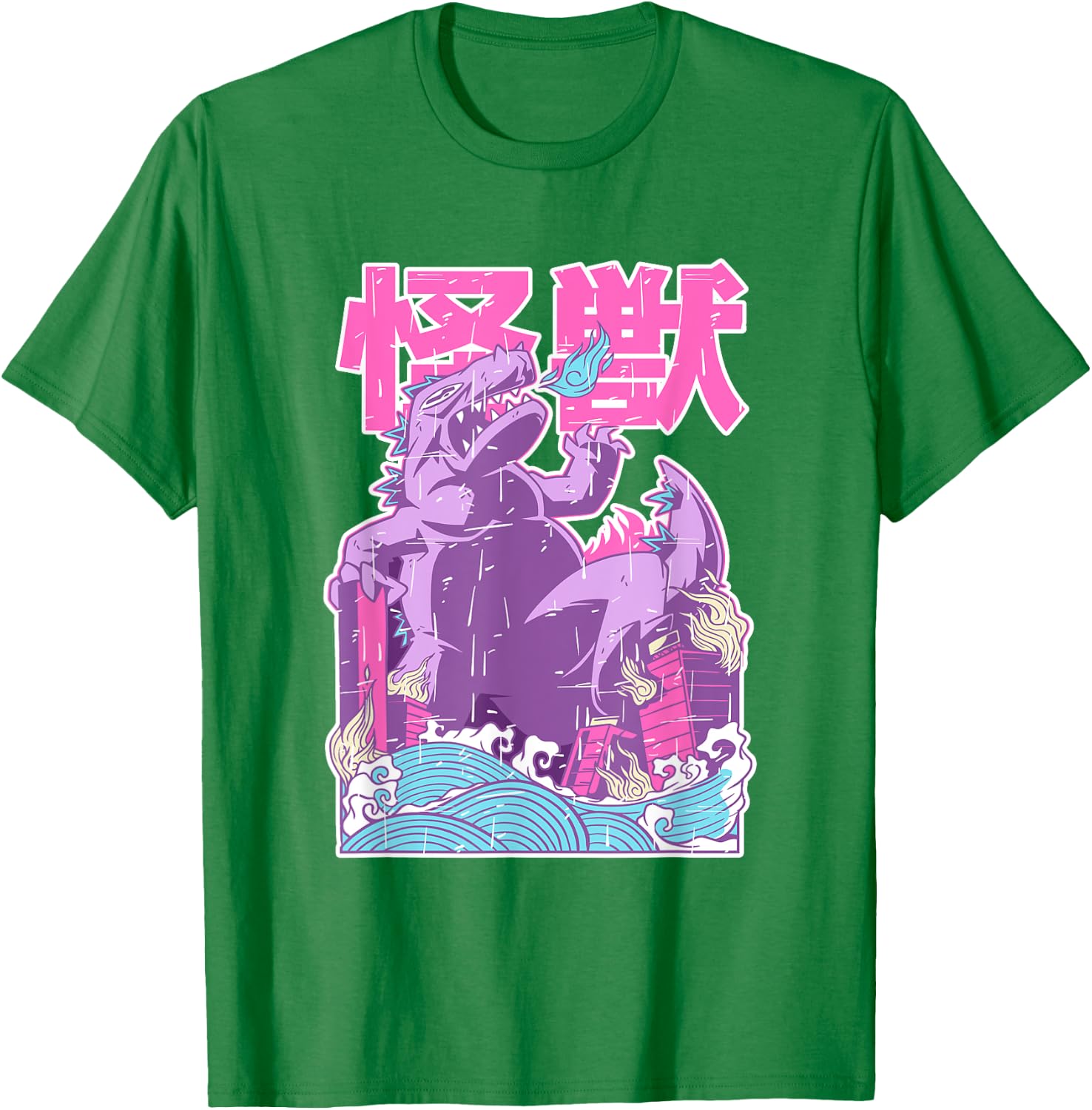 Kaiju Vintage Anime Japanese Monster City Attack Cute Pastel T-Shirt - T-Shirt | Irish Green