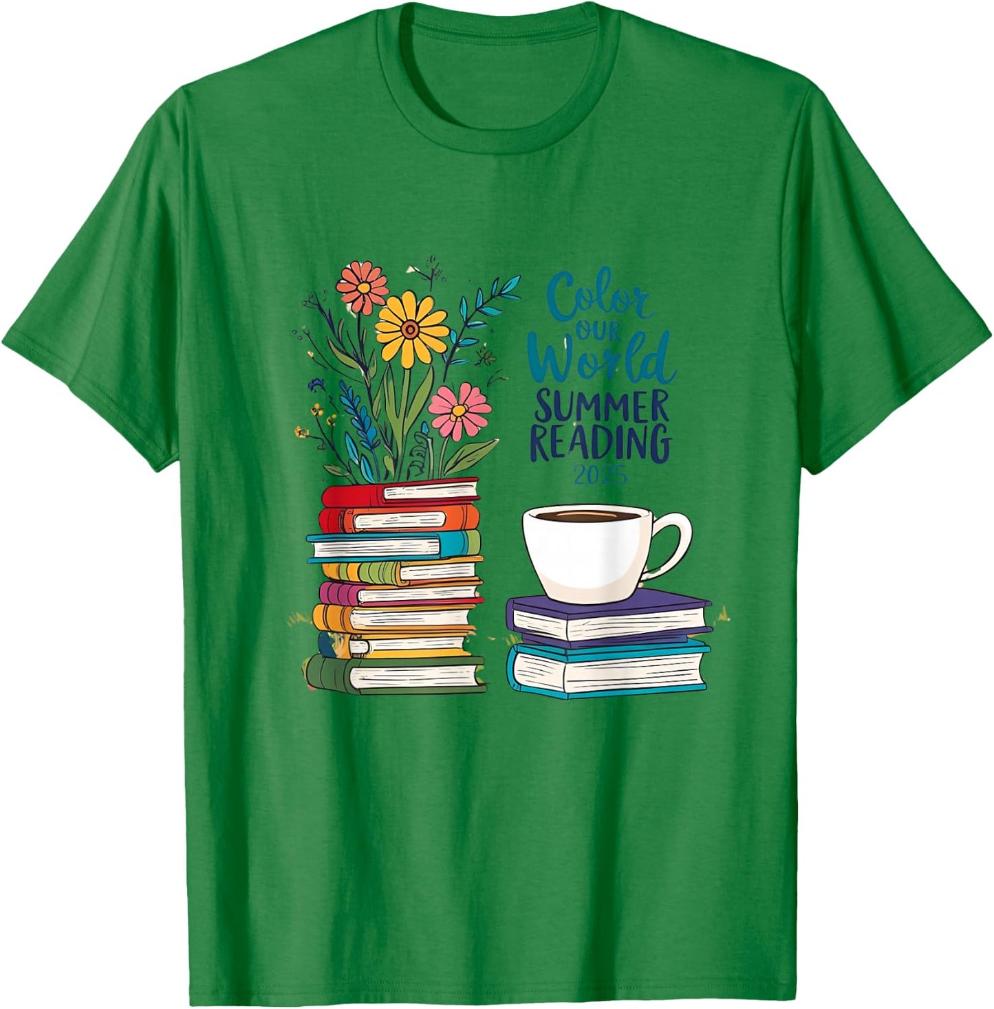 Color Our World Summer Reading 2025 Boho Wildflower Book T-Shirt - T-Shirt | Irish Green