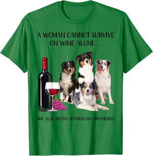 A Woman Cannot Survive On Wine Alone Aussie Lovers T-Shirt - T-Shirt | Irish Green