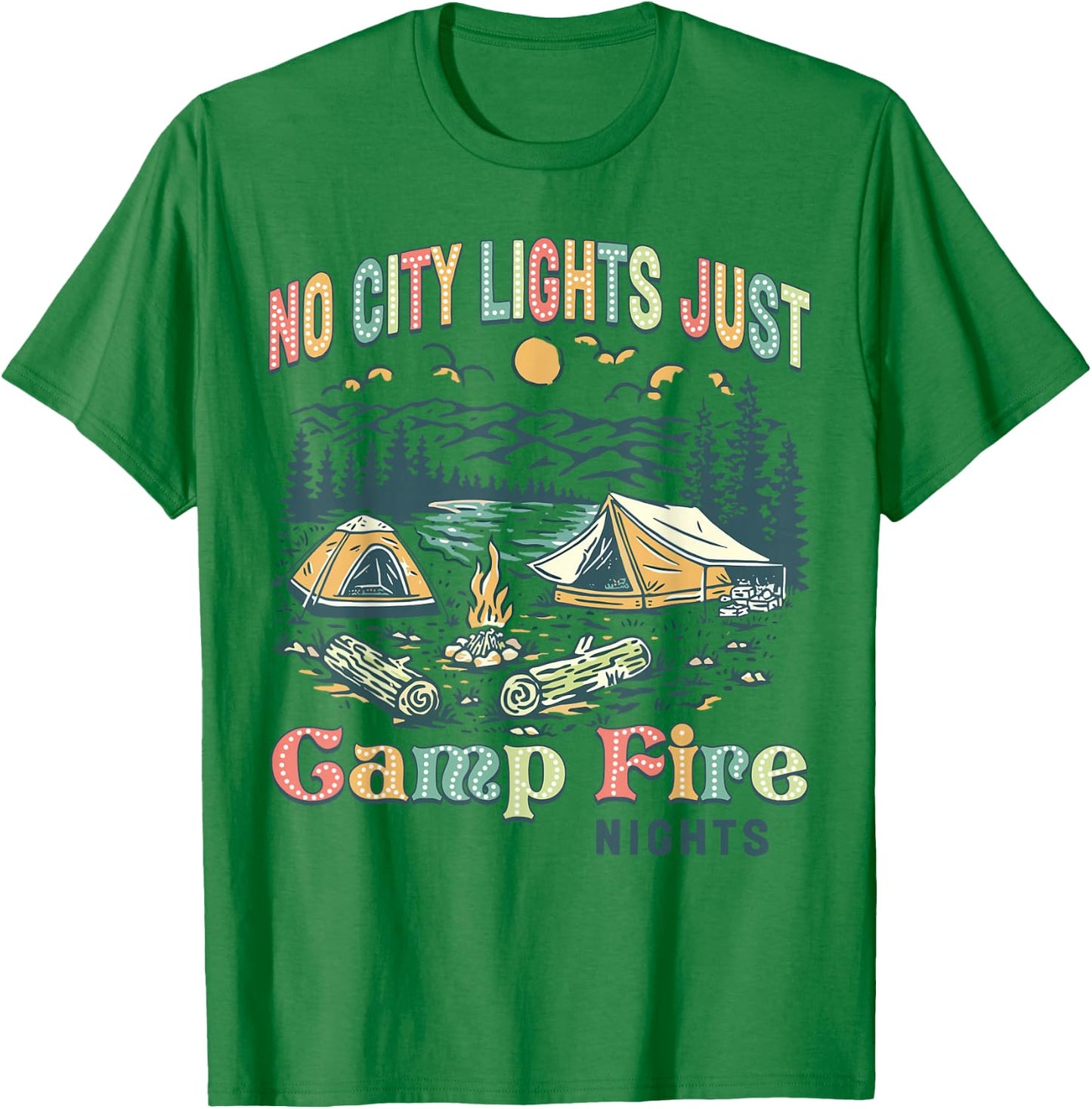 No City Lights Just Camp Fire Nights Women Men Retro Camping T-Shirt - T-Shirt | Irish Green