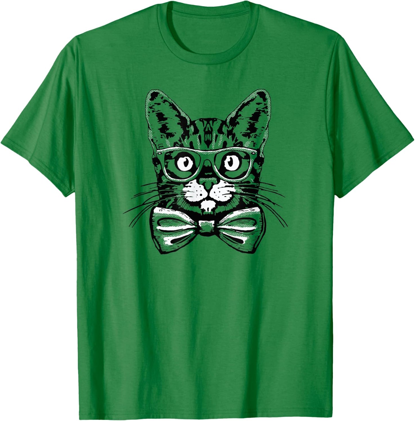 Hipster Cat Bowtie Glasses Pop Art Funny Cute Cat Lover Women Kids T-Shirt - T-Shirt | Irish Green