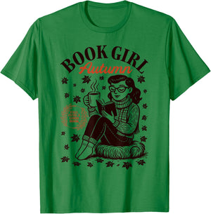 Book Girl Autumn Fall Reading Lover Vintage Fall Vibes T-Shirt - T-Shirt | Irish Green