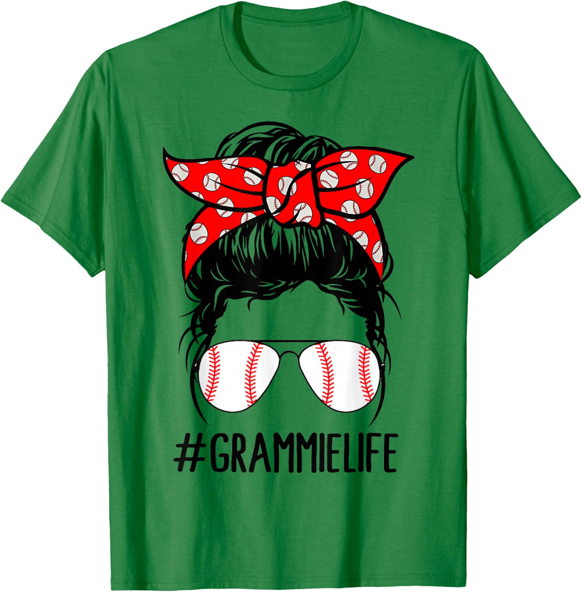 Grammie Life Baseball Softball Women Mothers Day Messy Bun T-Shirt - T-Shirt | Irish Green