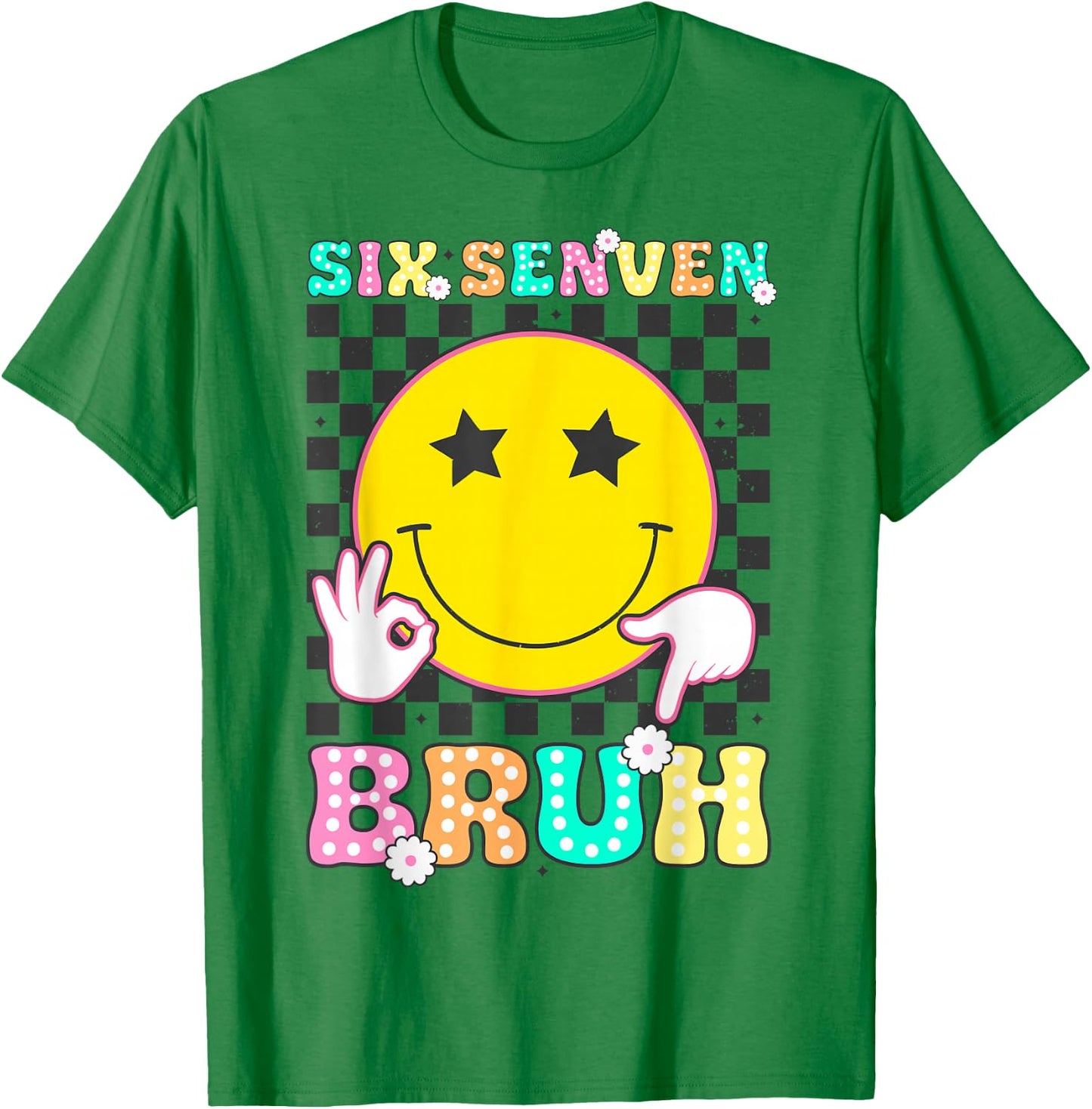 Six Seven Bruh Boys Teens Kids Youth 67 Happy Face 6-7 Meme T-Shirt - T-Shirt | Irish Green