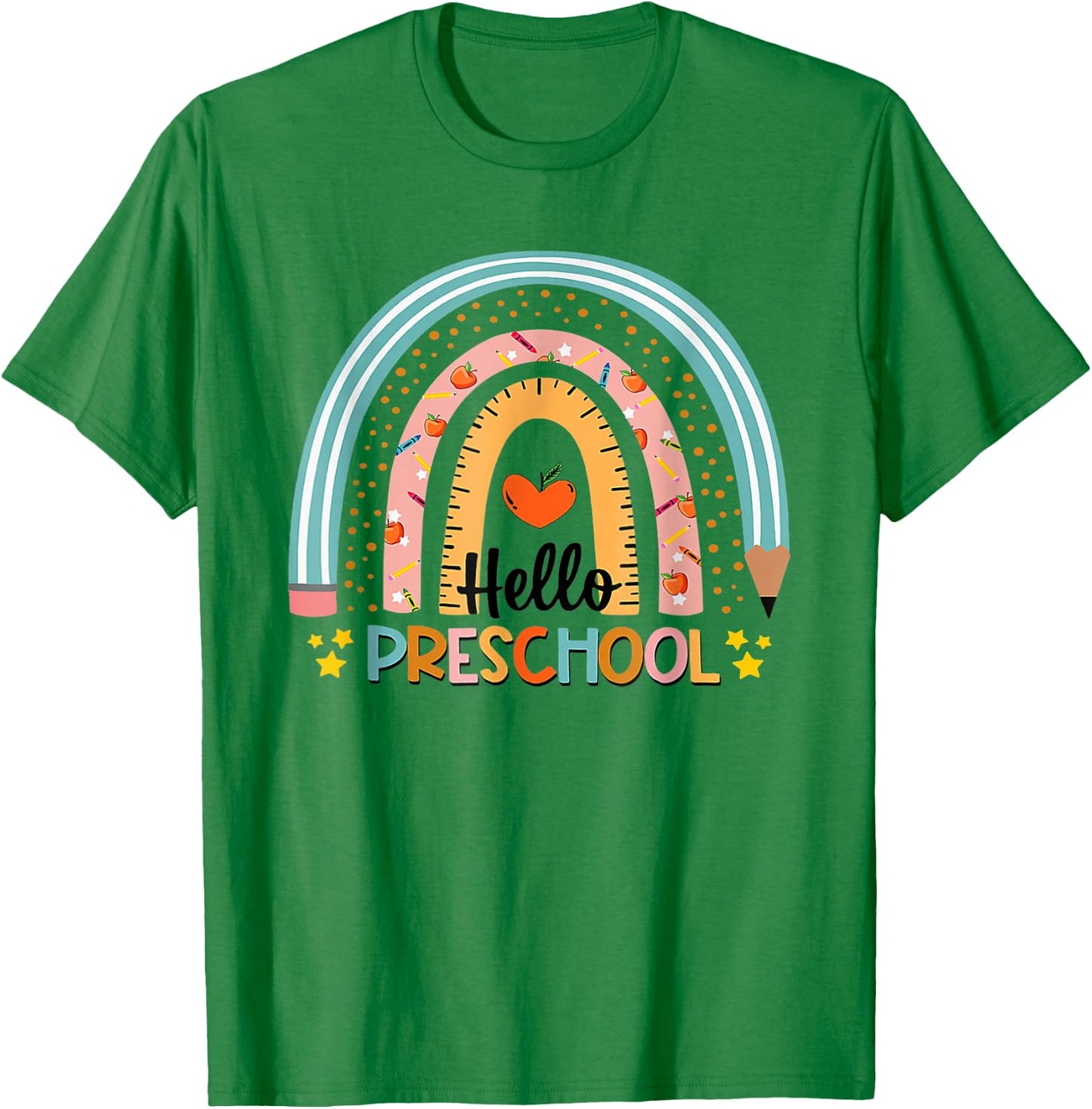 Hello Preschool Boho Rainbow Teacher Back to School T-Shirt - T-Shirt | Irish Green