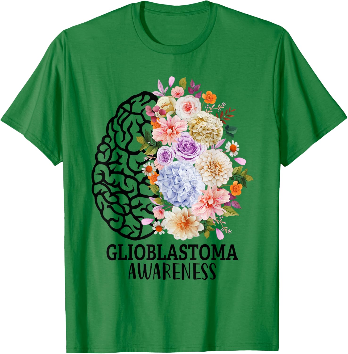Floral Glioblastoma Awareness Month Brain Cancer T-Shirt - T-Shirt | Irish Green