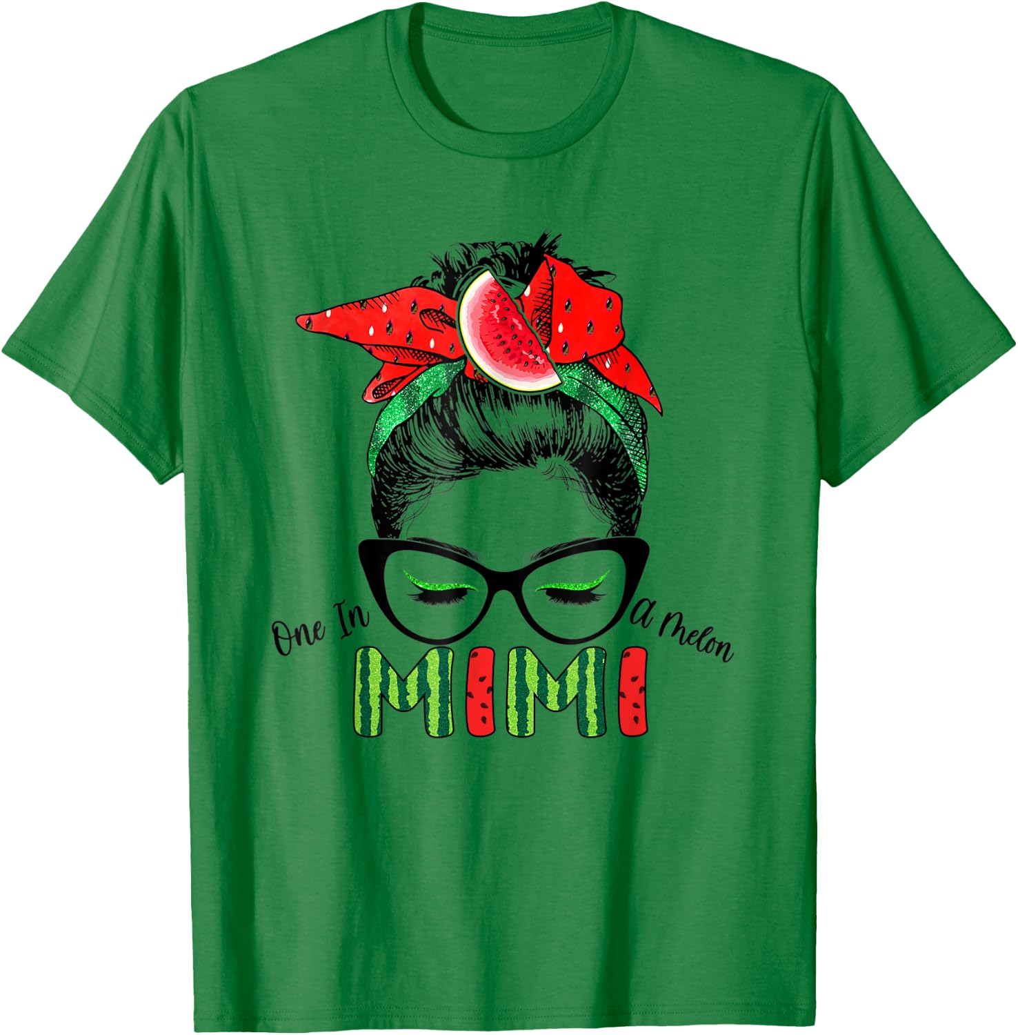 One In A Melon Mimi Messy Bun Watermelon Summer Vibes Women T-Shirt - T-Shirt | Irish Green