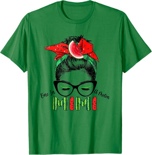 One In A Melon Mimi Messy Bun Watermelon Summer Vibes Women T-Shirt - T-Shirt | Irish Green