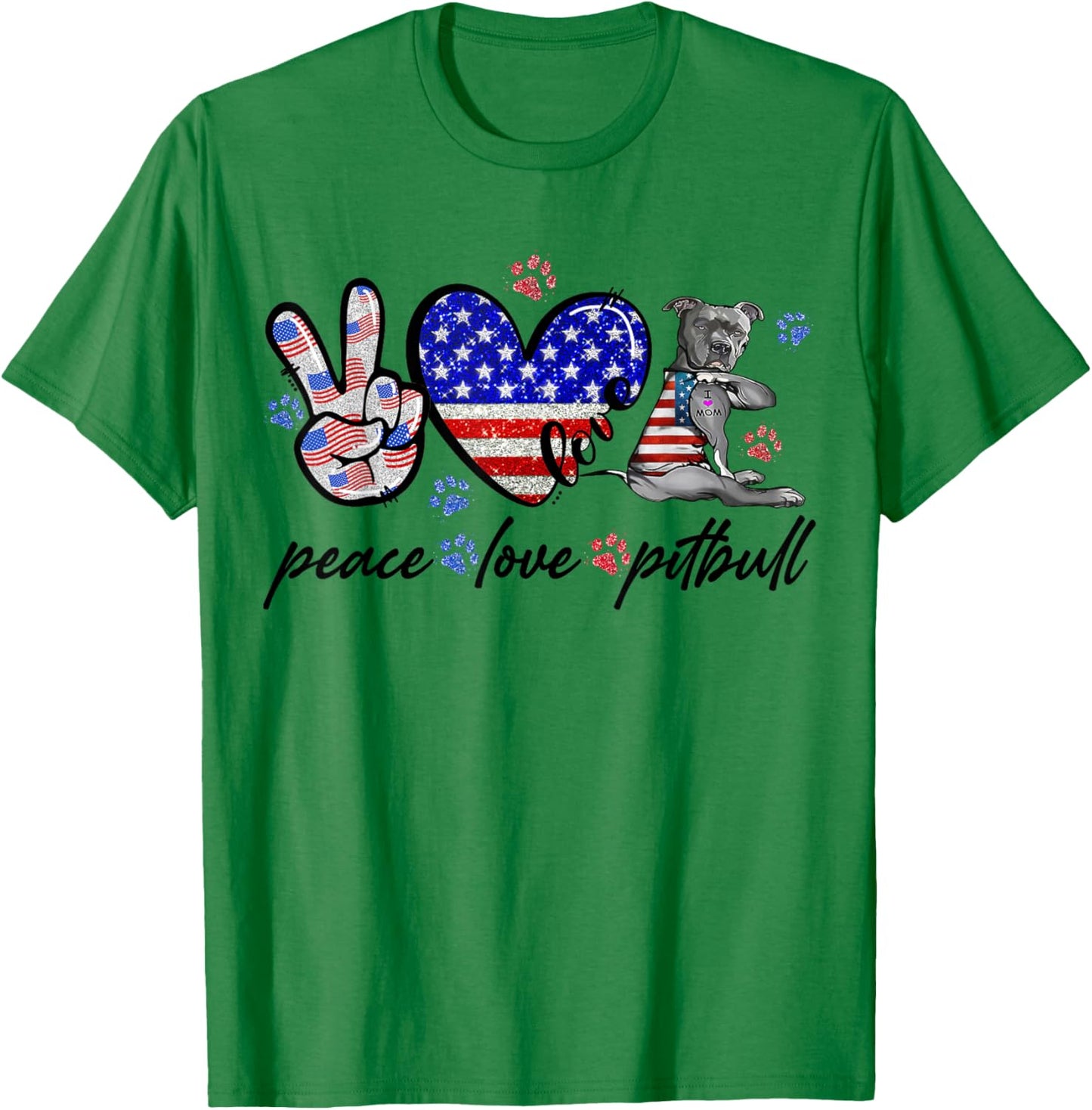 Peace Love Pitbull 4th of July American Flag USA T-Shirt - T-Shirt | Irish Green