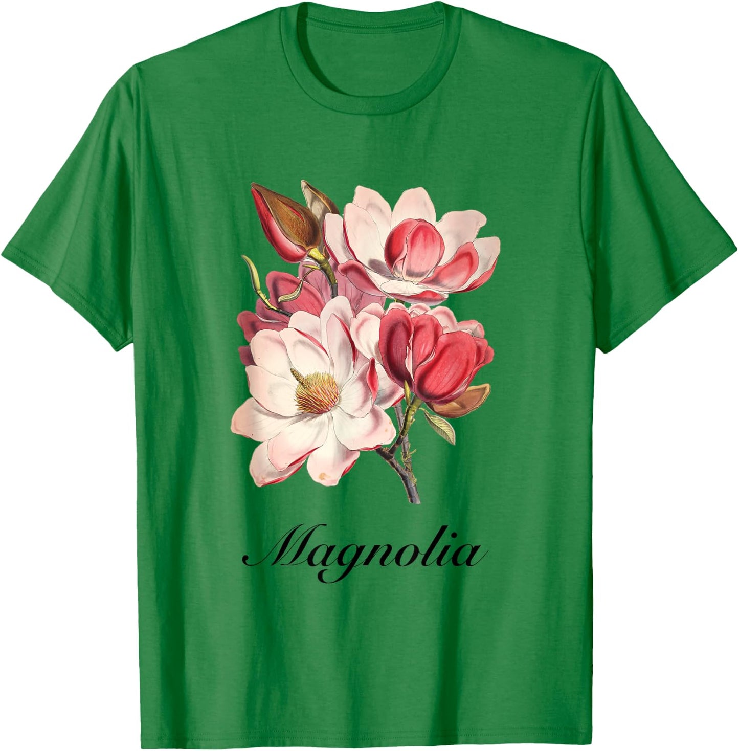 Vintage Magnolia Flower Floral Illustration Blossom Lovers T-Shirt - T-Shirt | Irish Green