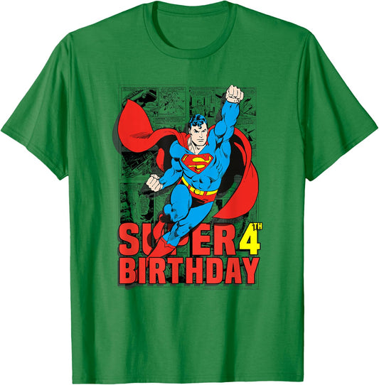 DC Comics Superman Super 4th Birthday Comic T-Shirt - T-Shirt | Irish Green