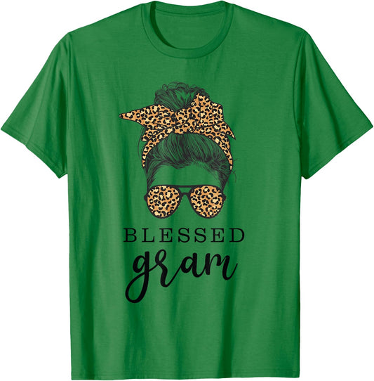 Blessed Gram Messy Bun Grandma T-Shirt - T-Shirt | Irish Green