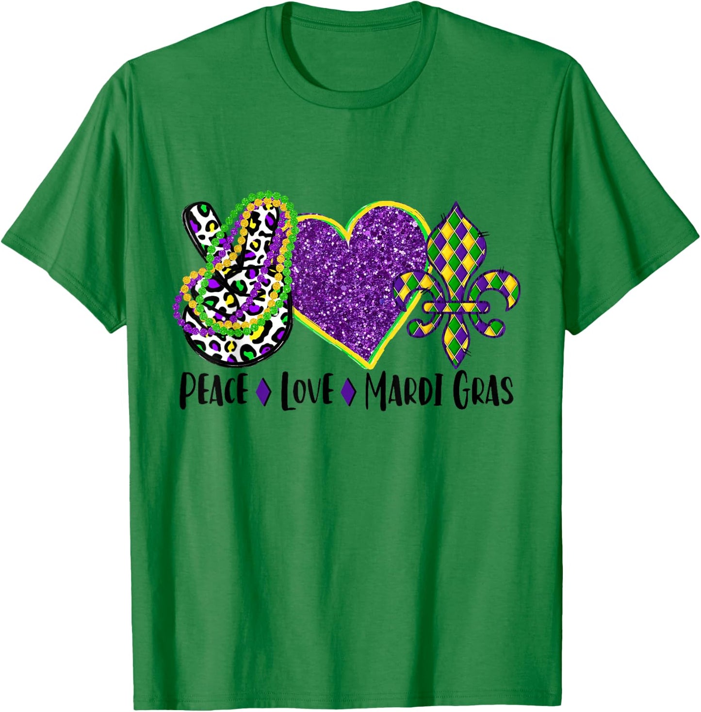 Peace Sign Heart Fleur De Lys Hippie Peace Love Mardi Gras T-Shirt - T-Shirt | Irish Green