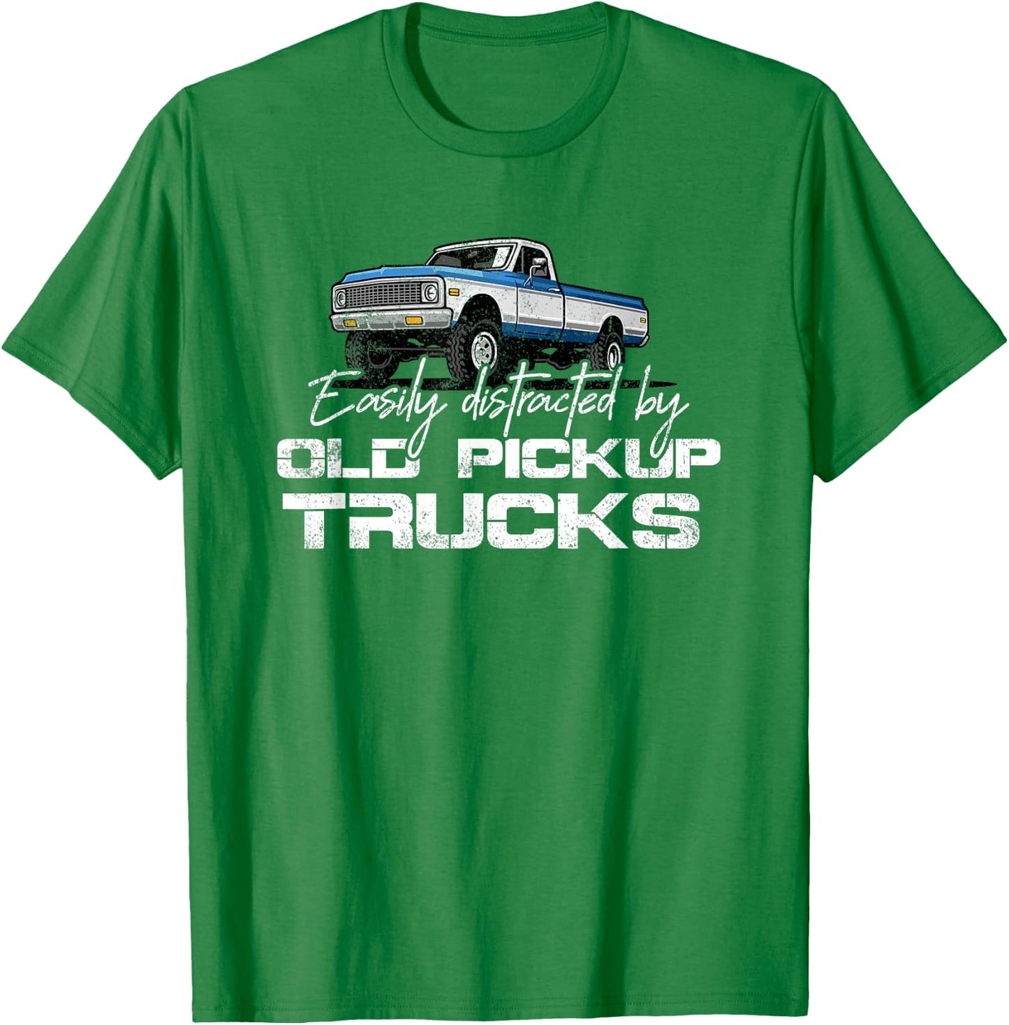 Easily Distracted By Old Pickup Trucks Shirt Retro T-Shirt - T-Shirt | Irish Green