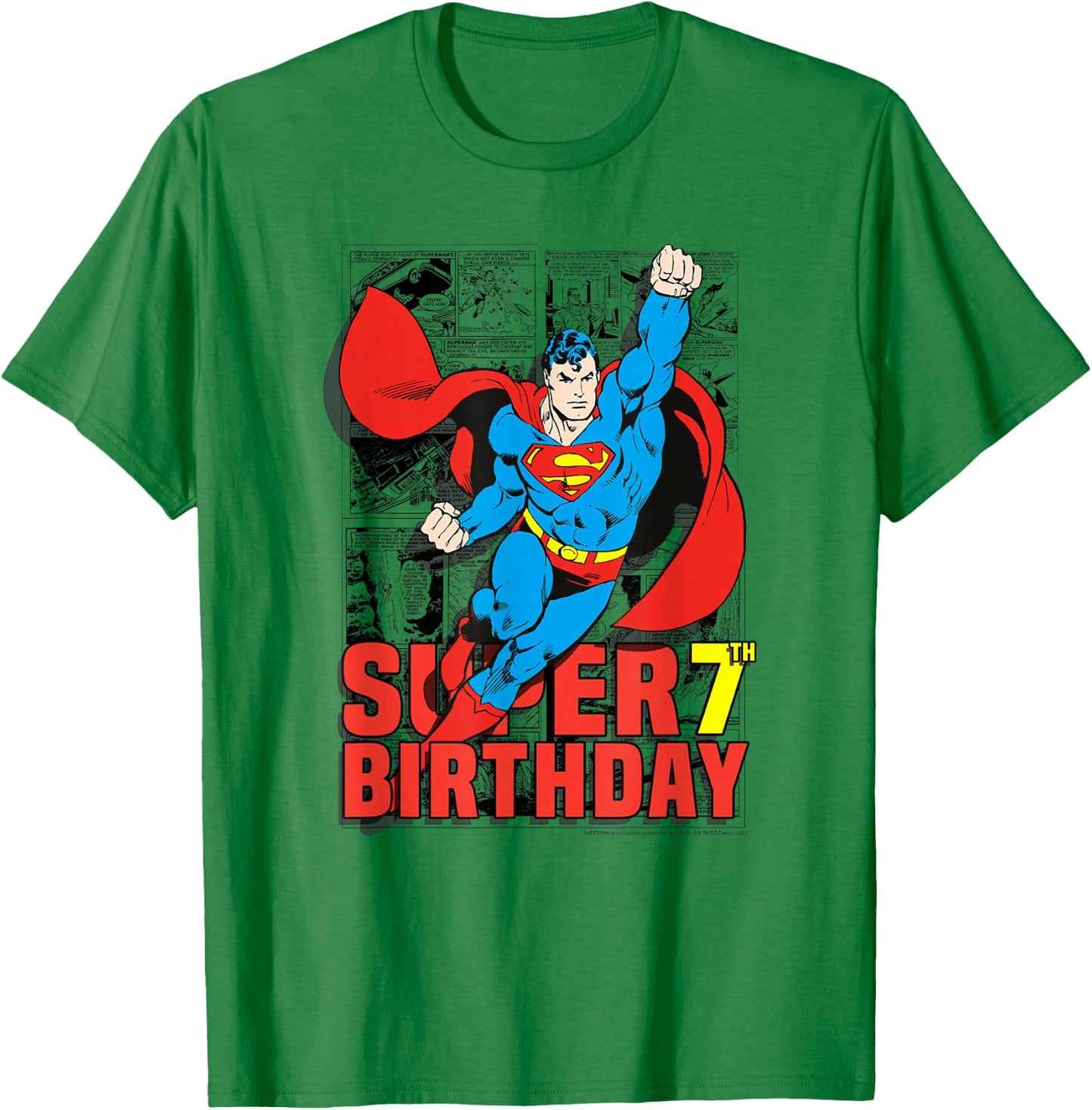 DC Comics Superman Super 7th Birthday Comic T-Shirt - T-Shirt | Irish Green